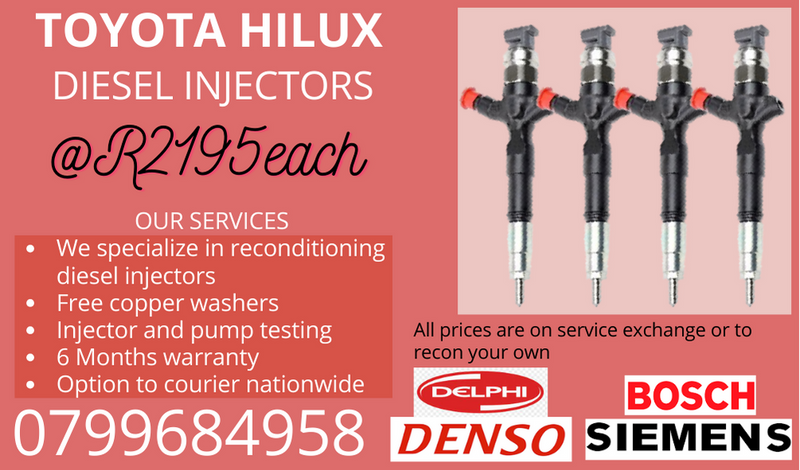TOYOTA HILUX DIESEL INJECTORS/ WE RECON AND SELL ON  EXCHANGE