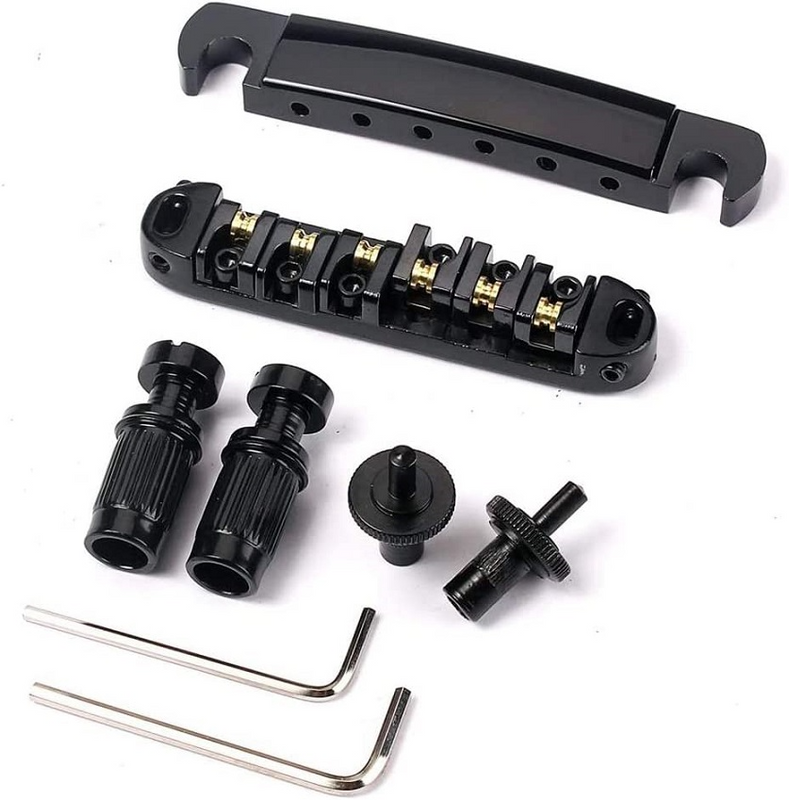 Black Complete Tune-o-matic Guitar Bridge with Roller Saddles