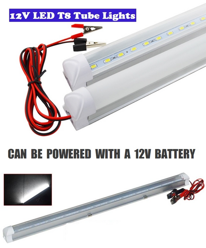 12V LED Tube Lights Complete With Alligator Clips, Leads -Ready To Use. Brand New Turn Key Products.