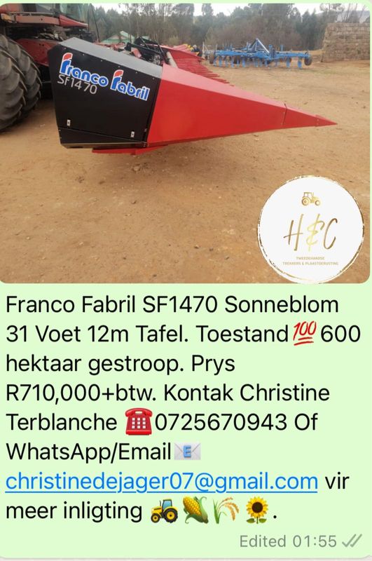 Franco Fabril SF1470 Sonneblom 31 Voet 12 m Tafel.