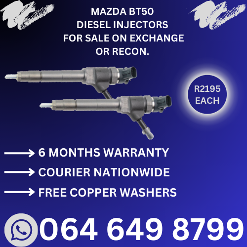 Mazda BT50 diesel injectors for sale on exchange with 6 months warranty and free copper washers.