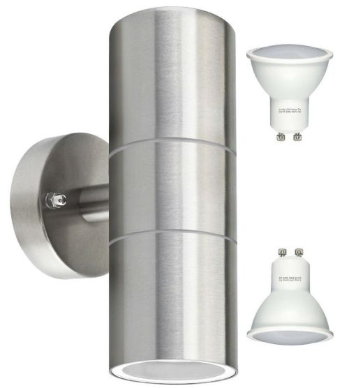 Stainless Steel Up Down Double Outdoor Wall Light PLUS 2 LED Light Bulbs. ON SPECIAL. Brand New Kits