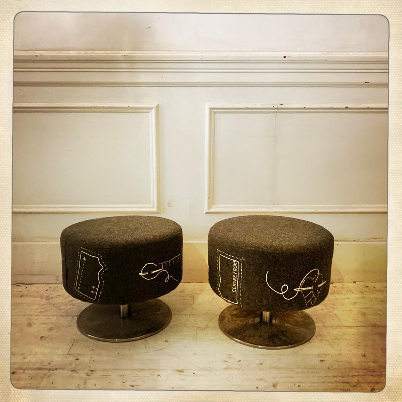 Felt upholstered ottomans with embroidery - R1250 or R2400 per pair