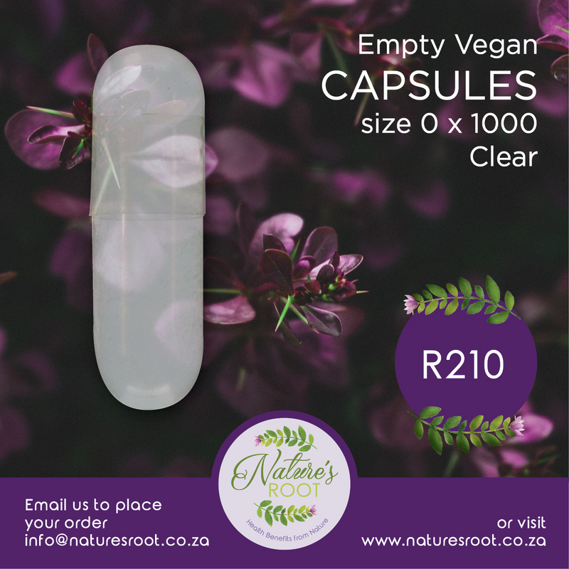 Vegan empty capsules clear size 0   R210  per 1000