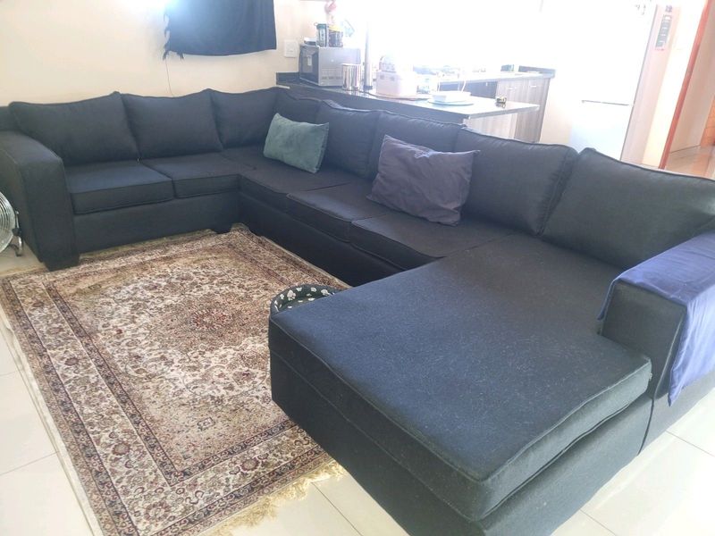 Black U- shape couch with day bed ( negotiable)