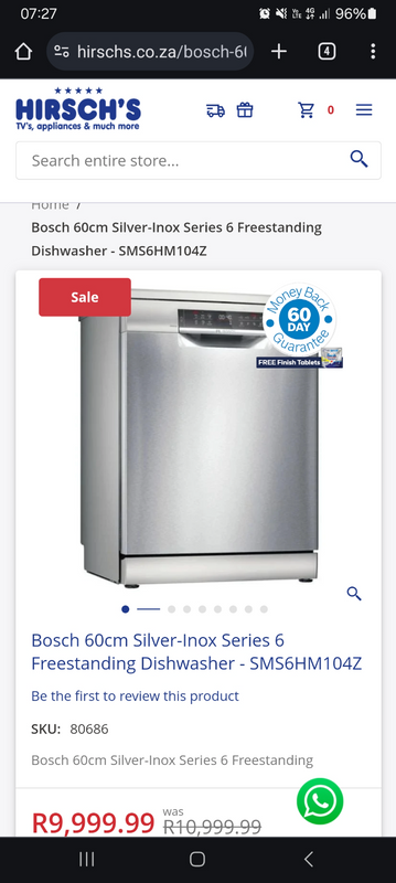 Bosch 60cm Silver-Inox Series 6 Freestanding Dishwasher - SMS6HM104Z