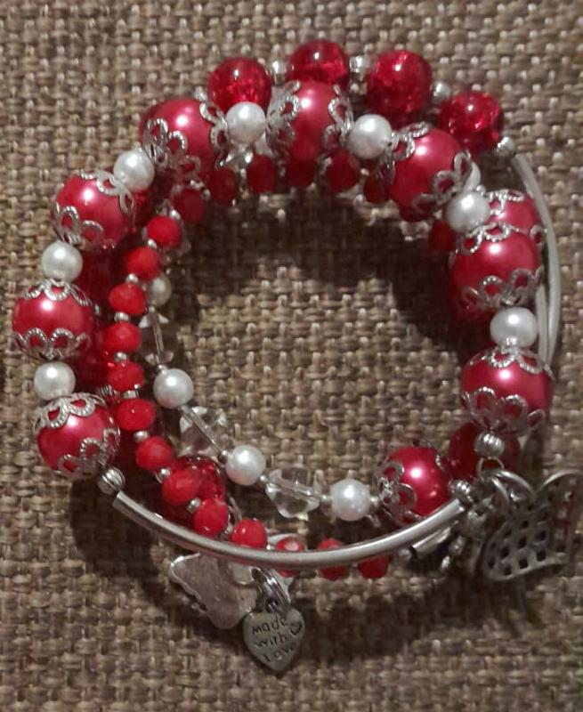 Red and White Hot Memory Wire Bracelet