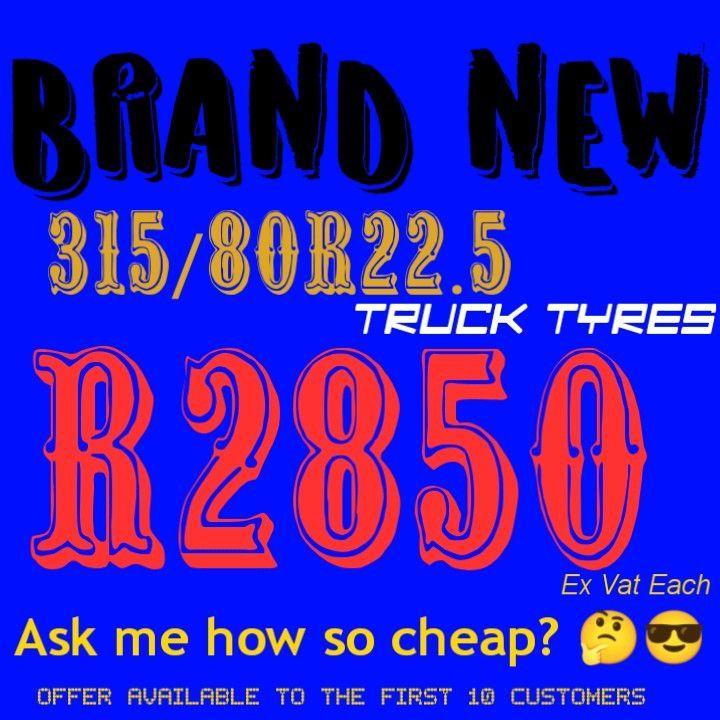 Brand New Truck Tyres From - R2850 ex vat