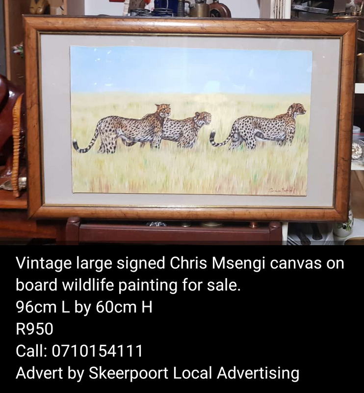 Vintage large signed Chris Msengi canvas on board wildlife painting for sale