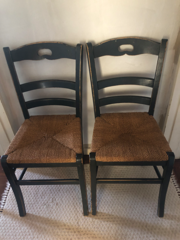 Pair 2 x Rustic Vintage Wood Wicker Chairs