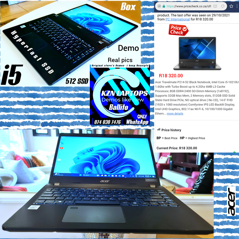 Acer i5 10gen ➡️512 ssd ➡️ box ➡️95%mint ➡️ sells 18k ■demo ■whatsapp ballito