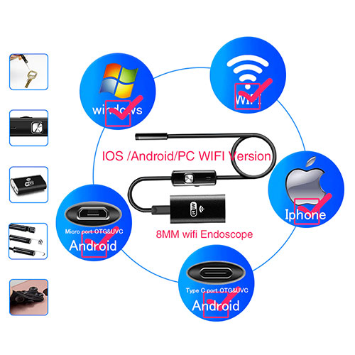 Endoscope Borescope 2m wifi Camera for iphone android Huawei PC &amp; MAC Hi res 1280X720 pixels