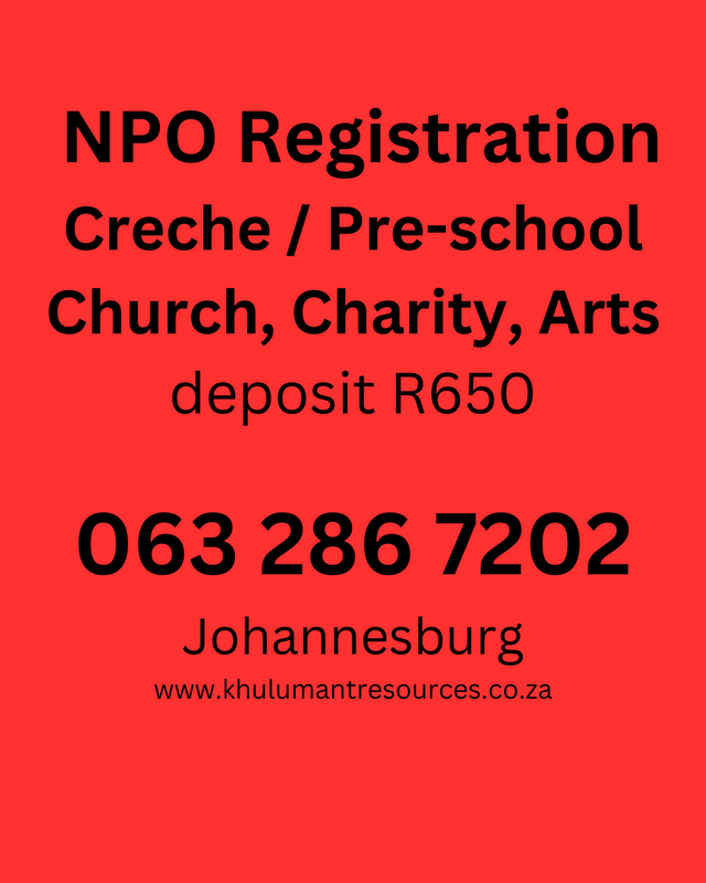 Pre-School / Creche registration (dep D500). Cell: 063 286 7202