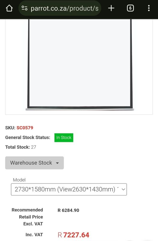 Parrot Electric Projector Screen 2730*1580mm