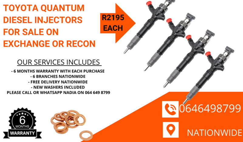 Toyota Quantum diesel injectors for sale on exchange - we test and recon with 6 months warranty.