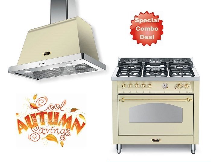 COMBO &#61;LOFRA DOLCEVITA IVORY 90CM GAS TOP/ ELECTRIC OVEN &#43; COLONIAL STYLE  90CM HOOD.