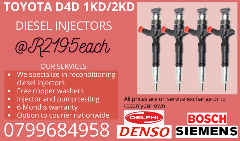 TOYOTA D4D 1KD/2KD DIESEL INJECTORS/ WE RECON AND SELL ON EXCHANGE