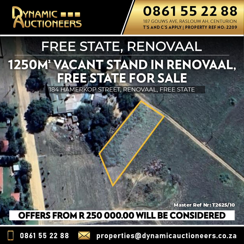 1250M² VACANT STAND IN RENOVAAL, FREE STATE FOR SALE