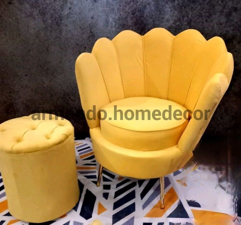 New yellow velvet chair and footstool set