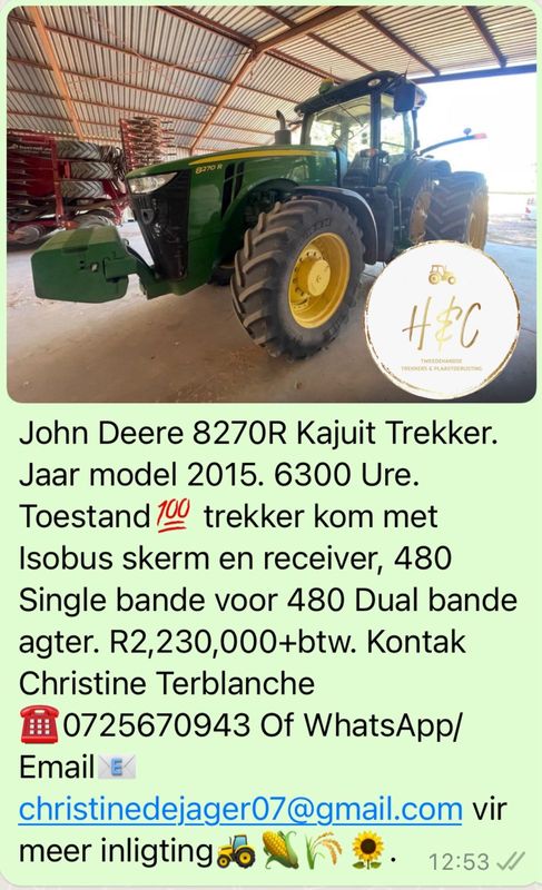 John Deere 8270R 4x4 Kajuit Trekker.