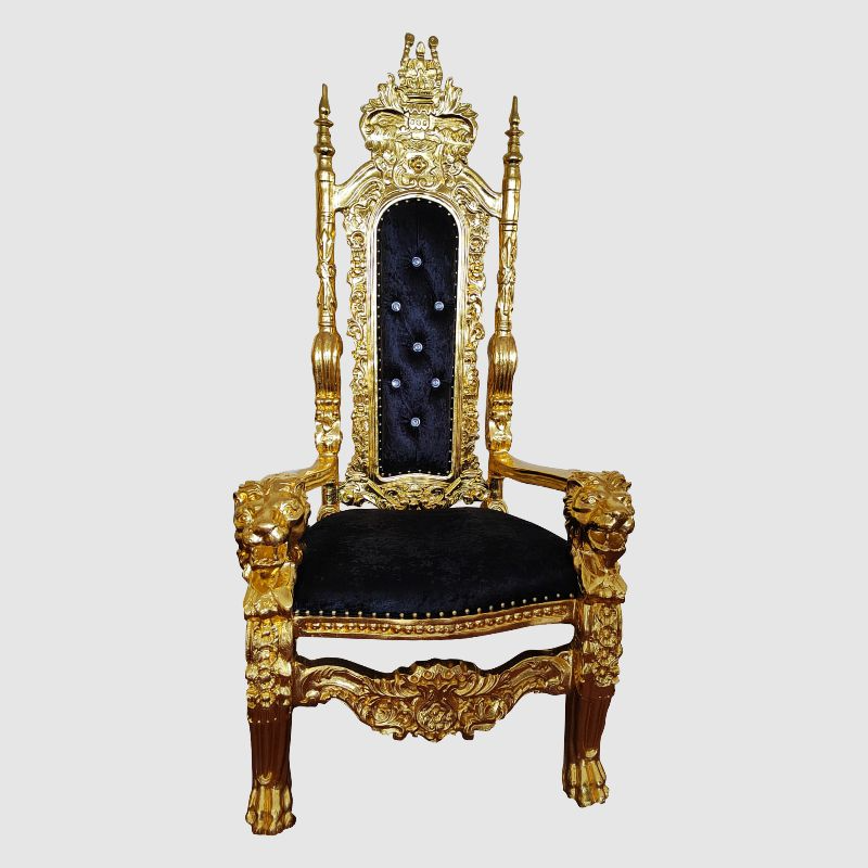 King Throne Chair Gold Frame &amp; Black Velvet Finish - R20999