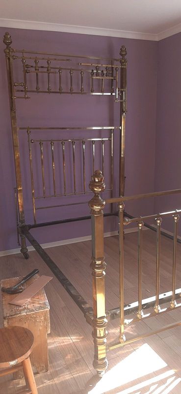 Vintage Victorian brass half tester double bed