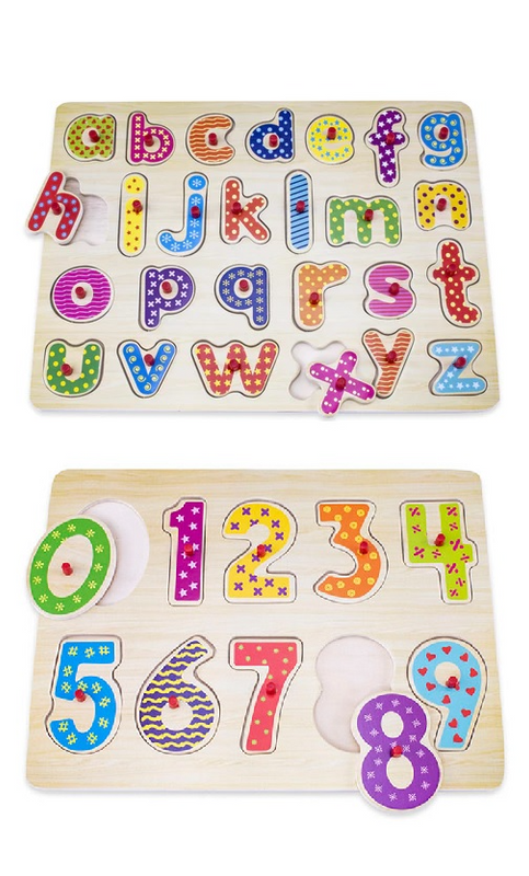 Snookums Wooden Peg Puzzles - Numbers &amp; Letters
