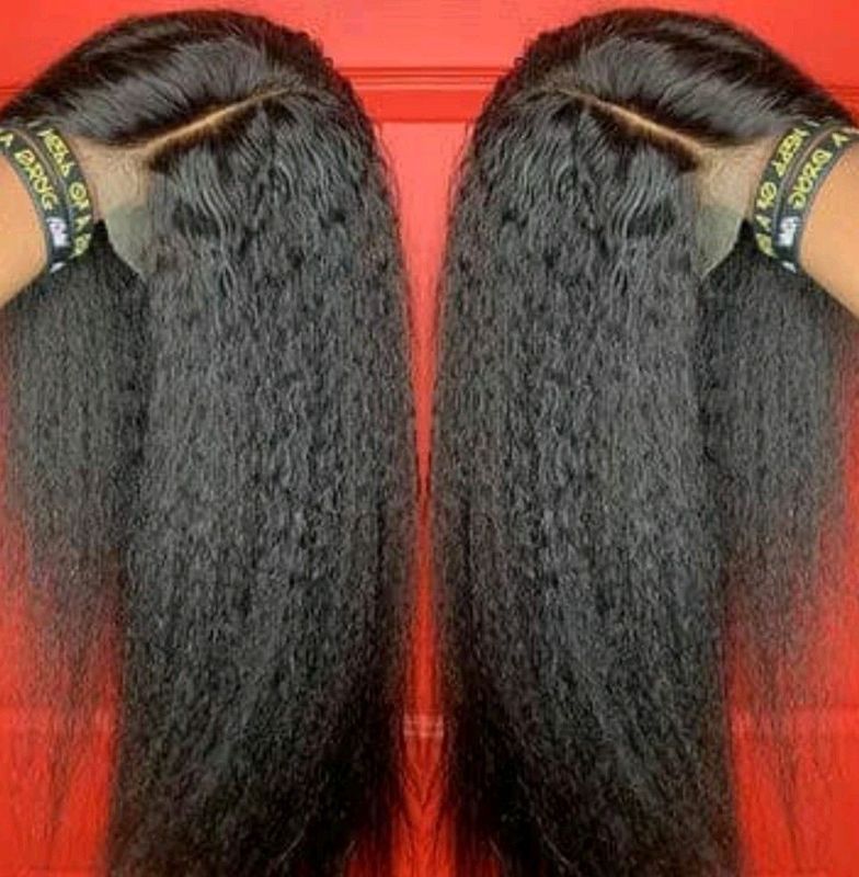 lace Frontal 13x4 Peruvian Hair Wig  kinky Straight, 10 inch, Black.grade 12A