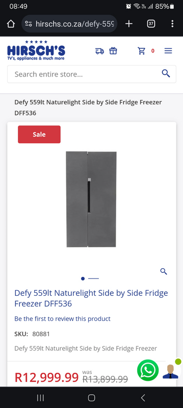 Defy 559lt Naturelight Side by Side Fridge Freezer DFF536