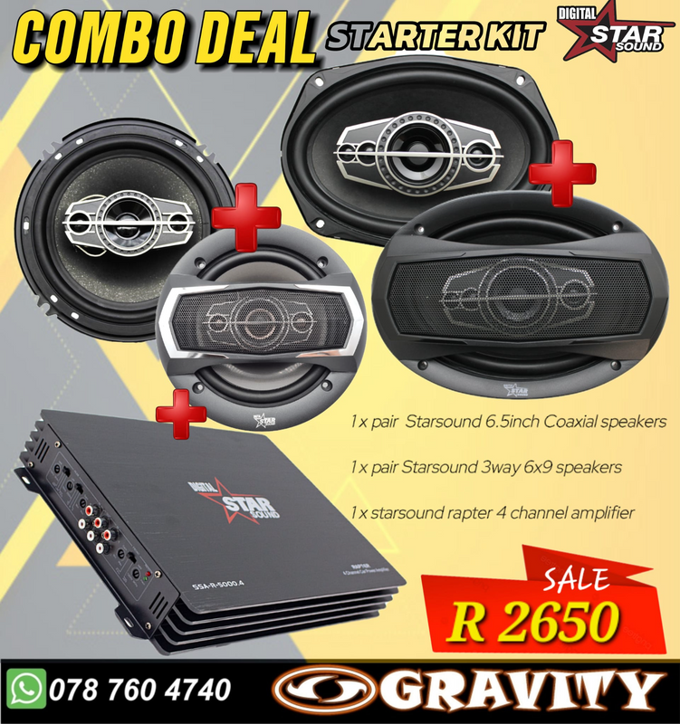 STARSOUND COMBO DEAL | 4 CHANNEL AMPLIFIER | 6x9 SPEAKERS | 6&#34; MIDS | GRAVITY AUDIO
