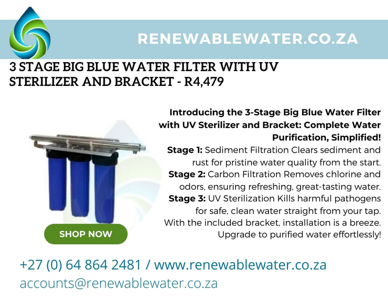 3 STAGE BIG BLUE WATER FILTER WITH UV STERILIZER AND BRACKET - R4,479