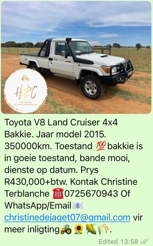Toyota V8 Land Cruiser 4x4.