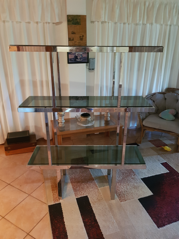 STAINLESS STEEL TV STAND AND COFFEE TABLE