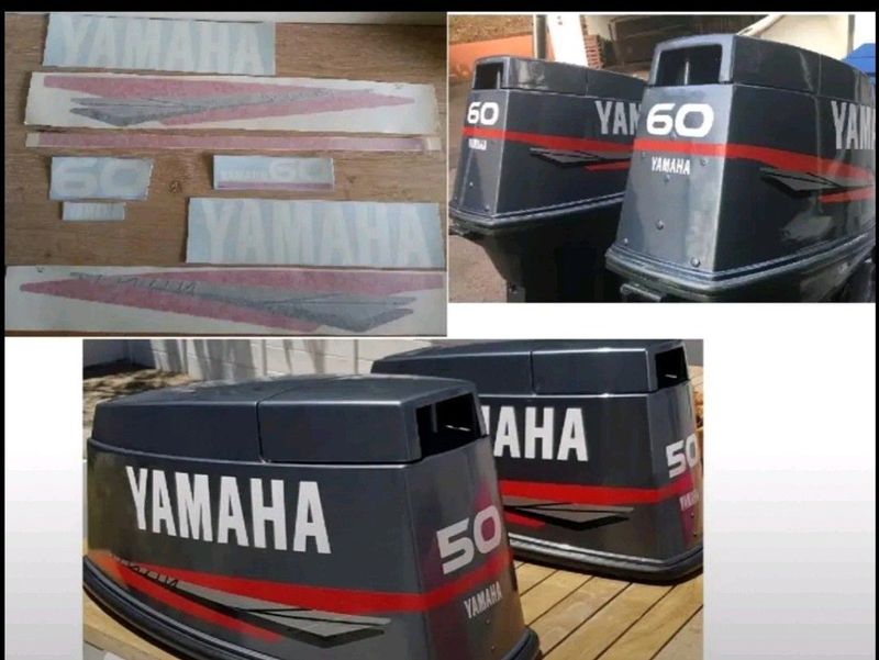 Yamaha 60 HP two stroke outboard motor cowl decals stickers graphics kit