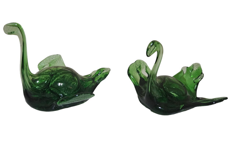 Pair of Lovely Green Glass Ornament Swans