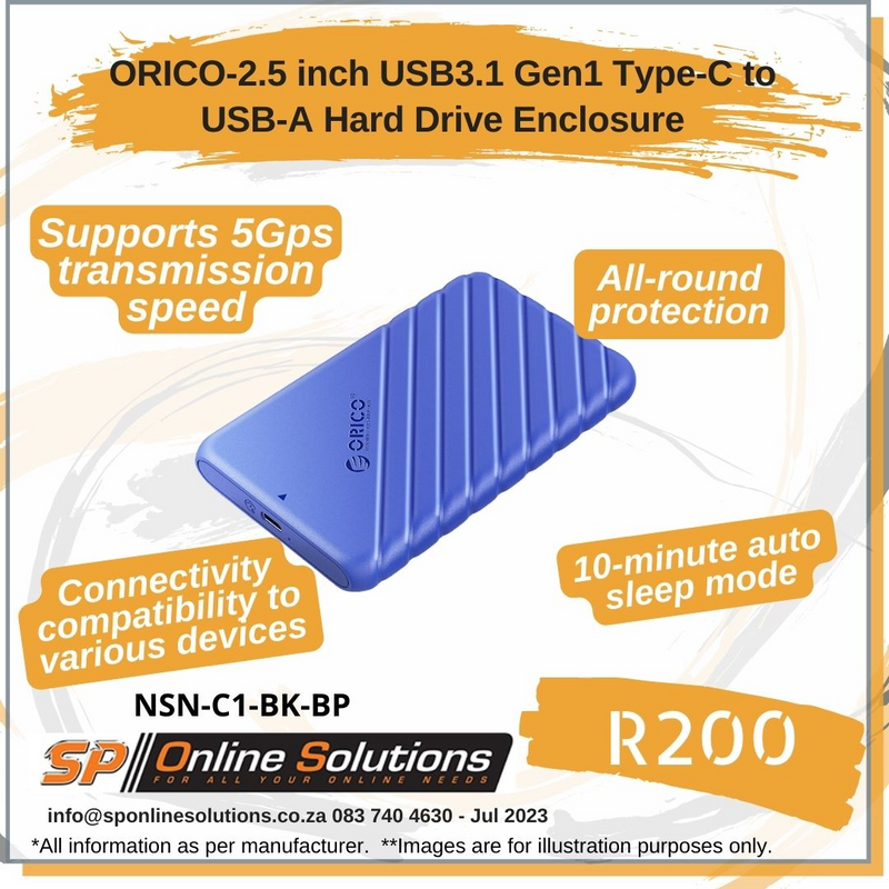 ORICO-2.5 inch USB3.1 Gen1 Type-C to USB-A Hard Drive Enclosure