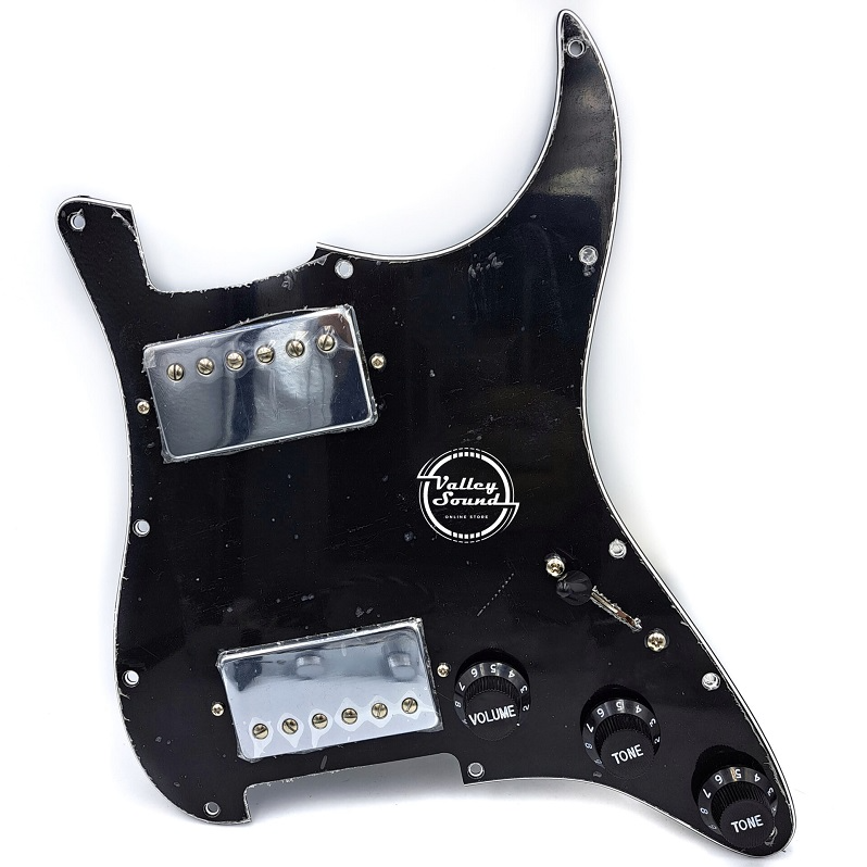 Loaded Prewired Pickguard with 2 Humbuckers (Coil Split Mod) Black with Chrome