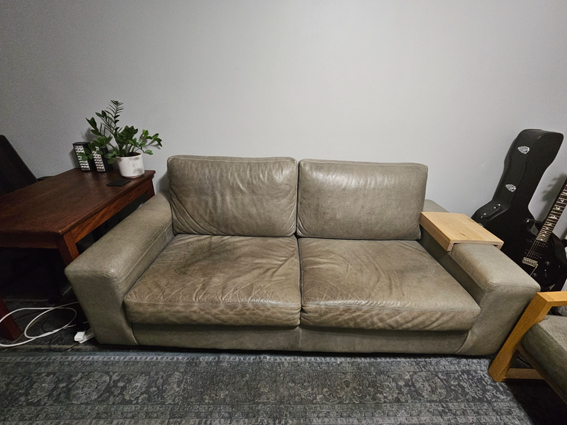 3 Seater Grey Leather Couch from Incanda