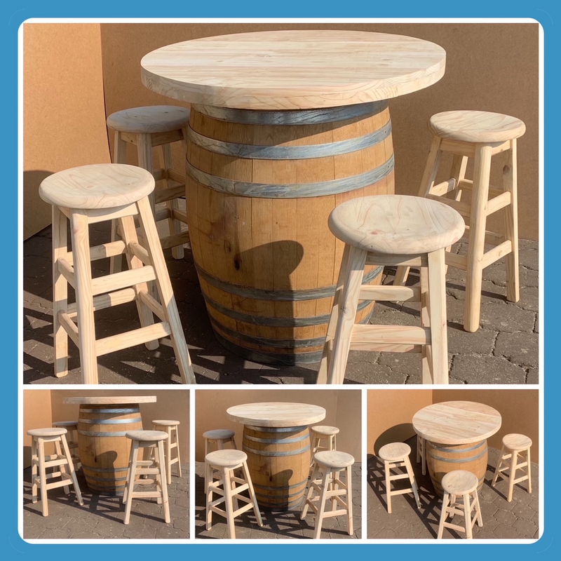 Wine   Barrel with top Cottage series 0900 Combo 4 Stools - Unvarnished (Raw)