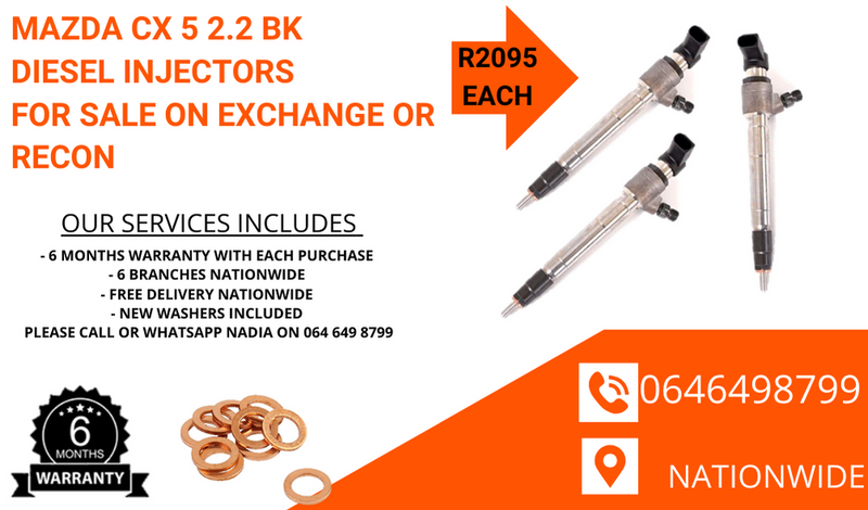 Mazda CX5 2.2 diesel injectors for sale on exchange with 6 months warranty.