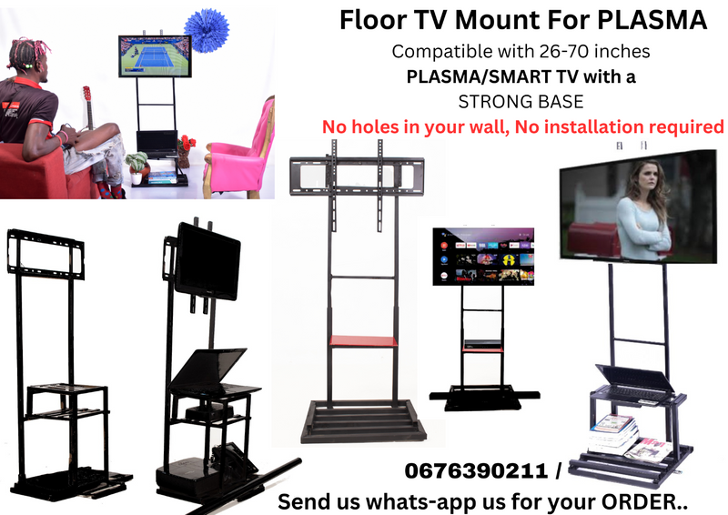 FLOOR TV MOUNT FOR LED/LCD/SMART PLASMA TV (no holes in your wall)