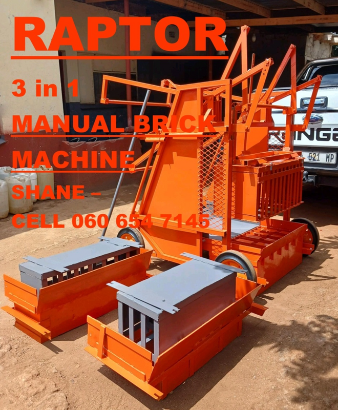 MANUAL BRICK MACHINE with 3 SETS of MOULDS - HOLLOW BLOCK,MAXI, STOCK.