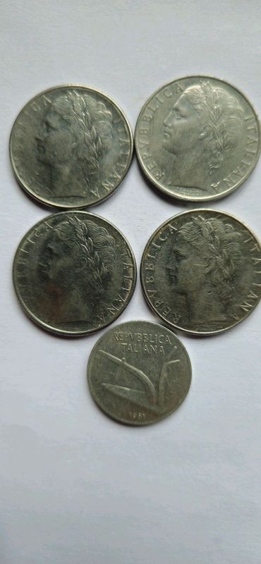 Variety Of Italian Lira Coins. It was replaced by the Euro in 2002.
