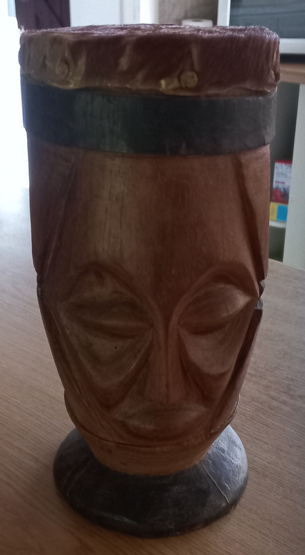 Vintage African carved wooden drum