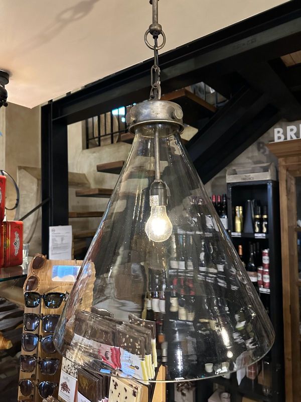 Solid Brass Nickel plated hanging light with glass dome