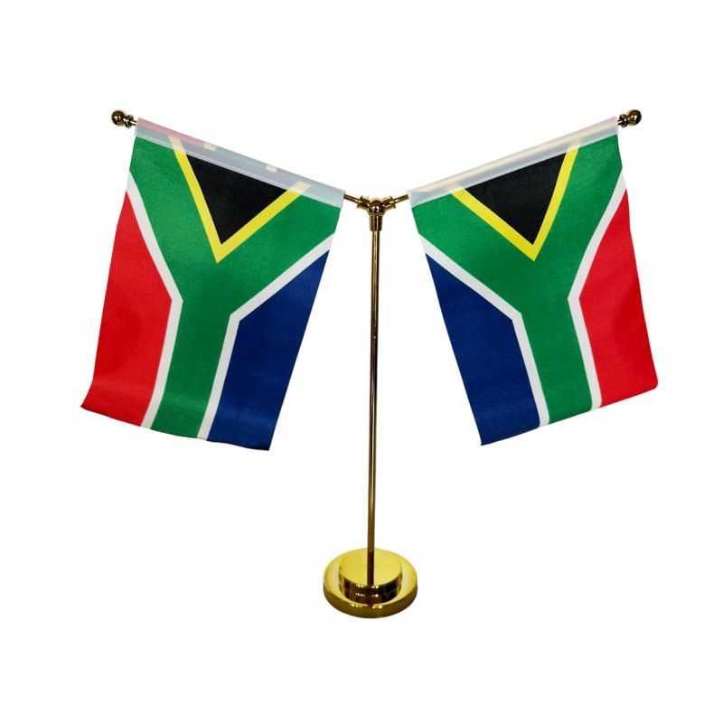Desk Flag Stand With Flags-Double In Gold -R239