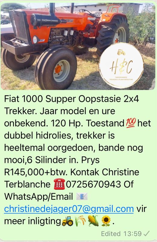 Fiat 1000 Super Oopstasie 2x4 Trekker.