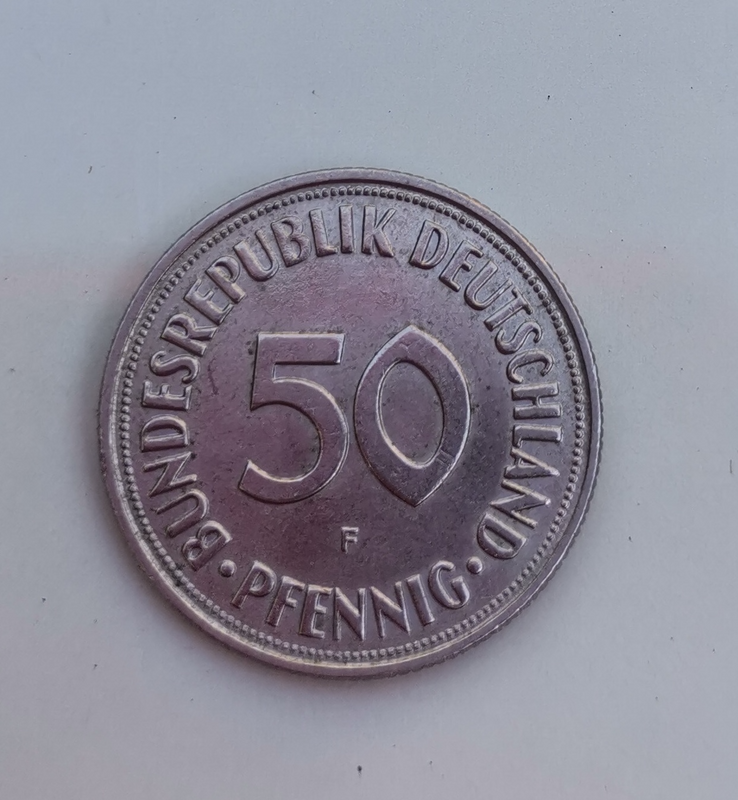 1950 German Bundesrepublik Deutschland 50 Pfennig (F) Coin For Sale