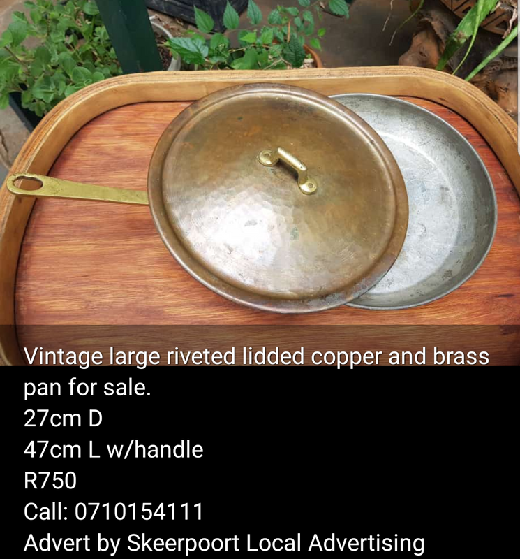 Vintage large revited lidded copper and brass pan for sale