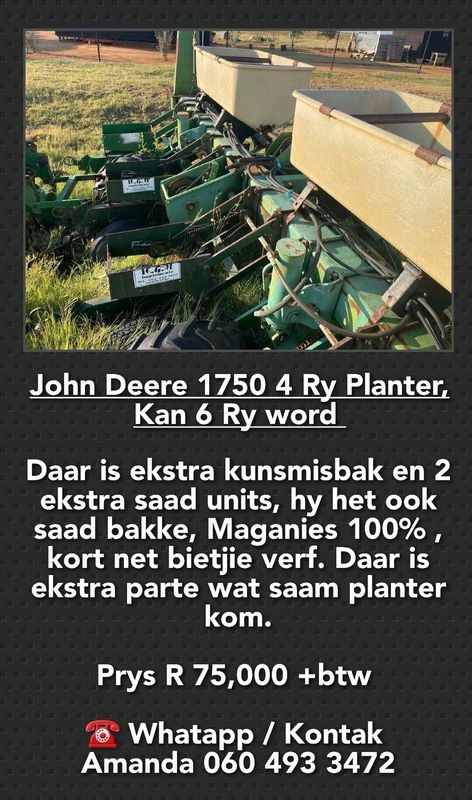 John Deere 1750 4 Ry Planter, Kan 6 Ry Word
